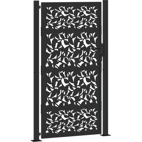 Portail de jardin，Portail de clôture，Portillon de jardin noir 105x180 cm acier conception de feuilles CFW75371