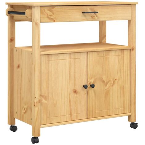 Chariot de cuisine,Chariot de Service,Desserte Cuisine MONZA 84x40x90 cm bois massif de pin CFW75095