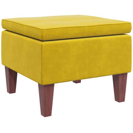 Tabouret,Repose-pied,Pouf avec pieds en bois Jaune Velours CFW686057 (1/5)