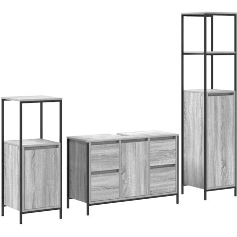 Ensemble de meubles de salle de bain 3 pièces en bois d'ingénierie gris sonoma CFW38665 (1/5)