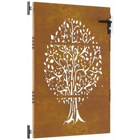 Portail de jardin,Portail de clôture,Portillon de jardin 85x125 cm acier corten conception de l'arbre CFW66869