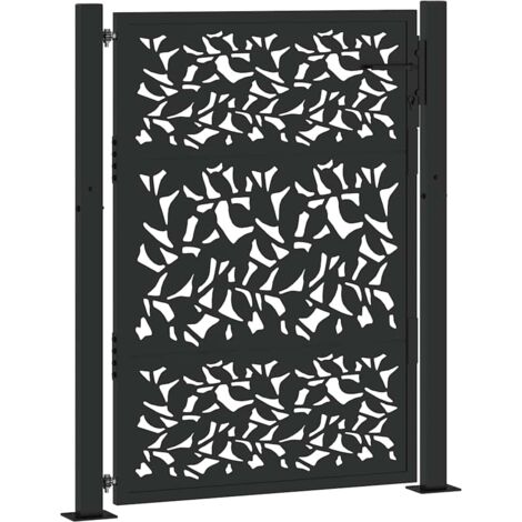 Portail de jardin，Portail de clôture，Portillon de jardin noir 105x130 cm acier conception de feuilles CFW89435