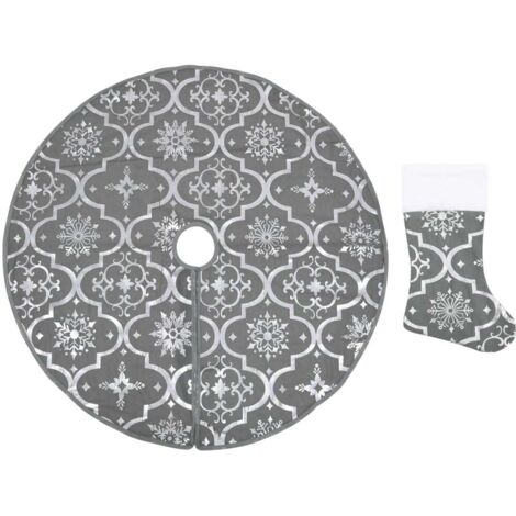 Jupe de sapin de Noël,Décoration de Noël de luxe avec chaussette Gris 122 cm Tissu CFW69351 (1/5)