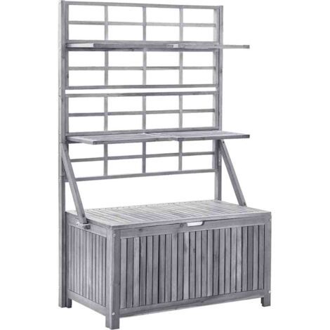 Boîte de rangement,Coffre de rangement avec treillis Gris 99x55x160cm Acacia solide CFW872427 (1/5)
