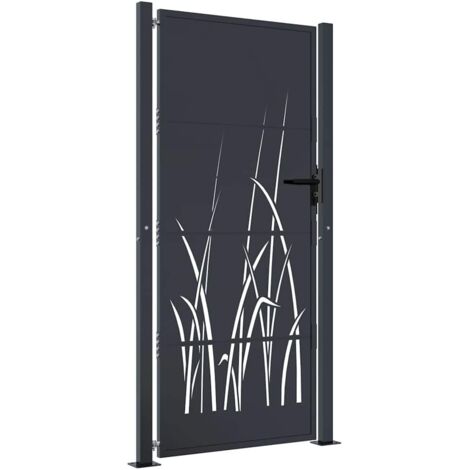 Portail de jardin，Portail de clôture，Portillon de jardin anthracite 105x180cm acier conception d'herbe CFW58748