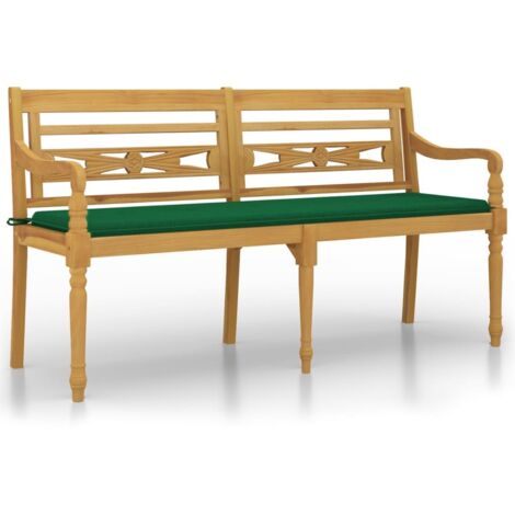 Banc d'intérieur,Banc Batavia avec coussin vert 150 cm Bois de teck massif CFW65536 (1/5)