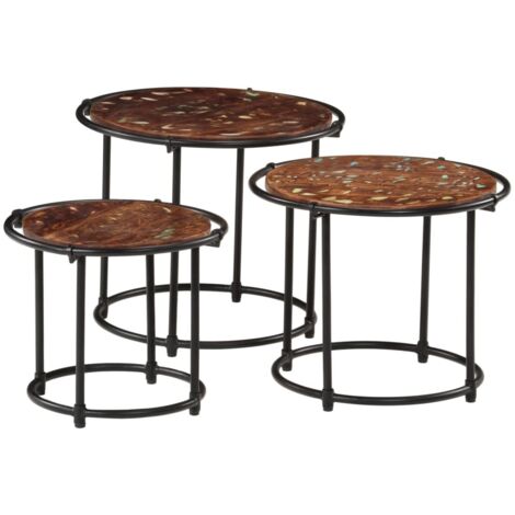 3 pcs Tables gigognes,Table d'appoint Bout de canapé bois massif de récupération CFW995837 (1/5)