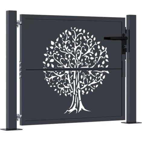 Portail de jardin，Portail de clôture，Portillon de jardin anthracite 105x80 cm acier conception d'arbre CFW69266