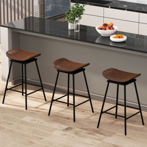 Tabourets de Bar Pivotants Lot de 2 Tabourets Hauts Sans Dossier Rembourrés en Similicuir avec Siège en Selle et Repose-pieds Marron et Noir (1/5)