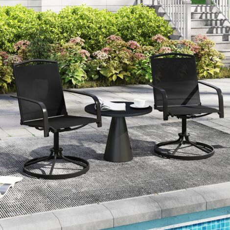 2 Chaises Pivotantes de Patio Fauteuils à Bascule en Maille à 360° avec Dossier Haut et Base Métallique Ronde Fauteuils à Bascule Noir