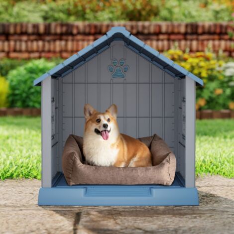 Maison en Plastique pour Chiens Petits et Moyens Niche Imperméable et Isolée avec Aérations et Sol Surélevé Chenil Robuste Bleu (1/5)