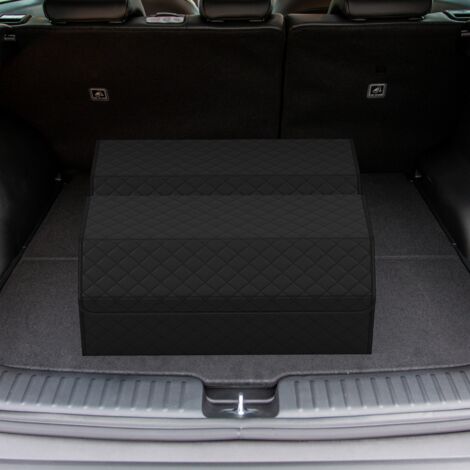 Organisateur de Coffre de Voiture en Cuir avec Couvercle Boîte de Rangement Pliable avec Séparateur Amovible Capacité Matelassé 51L Noir (1/5)