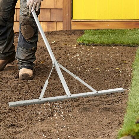 Râteau de Jardin en Aluminium avec Large Tête de 91 cm Rateau de Paysage avec Manche de 174 cm Outils de Jardin pour Bord du Lac Étang et Plage