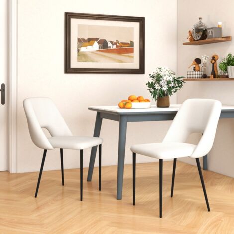 Ensemble de 2 Chaises de Salle à Manger Chaise Rembourrée Moderne avec Dossier Creux Pieds en Métal Blanc (1/5)