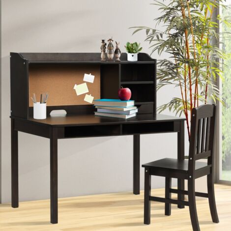 Ensemble Bureau et Chaise pour Enfant Bureau pour Enfant avec Chaise Plateau Tiroirs Étagères Tableau d'Affichage en Liège Marron (1/5)