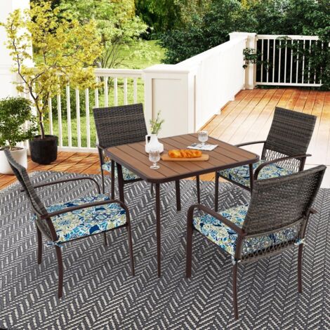 Ensemble de Meubles de Patio 5 Pièces Salon de Jardin 4 Fauteuils en Rotin avec Coussins et Table Carrée avec Trou pour Parasol (1/5)