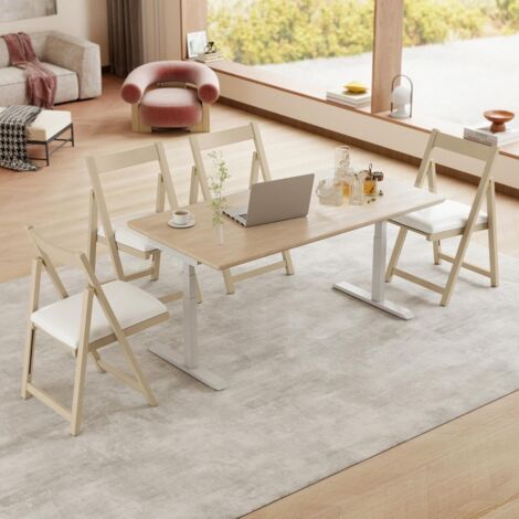 Lot de 2 Chaises Pliantes Rembourrées avec Coussin Chaises de Salle à Manger Pliables sans Accoudoirs avec Cadre en Bois de Caoutchouc Beige (1/5)