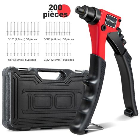Riveteuse Manuelle avec 200 Rivets et 4 Outils-Embouts de Rivets Interchangeables à Volonté avec Étui de Transport (1/5)