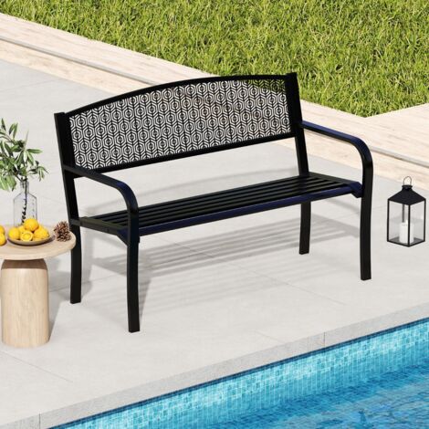 128CM Canapé de Patio en Métal Banc Robuste pour 2-3 Personnes avec Accoudoirs Courbés et Dossier Classique Siège de Style Parc Noir (1/5)