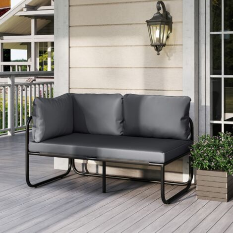 Canapé 2 Places pour Patio Canapé avec Coussins de Dossier et Coussin de Siège Amovibles Accoudoir Latéral Cadre en Métal Robuste Gris (1/5)