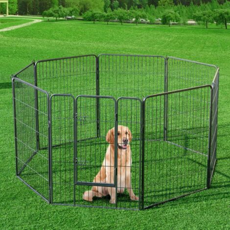 Parc Enclos pour Chiens à 8 Panneaux Ajustable Modulable en Fer avec Porte Verrouillable (1/5)
