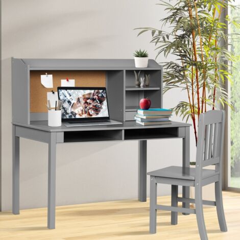 Ensemble Bureau et Chaise pour Enfant Bureau pour Enfant avec Chaise Plateau Tiroirs Étagères Tableau d'Affichage en Liège Gris (1/5)