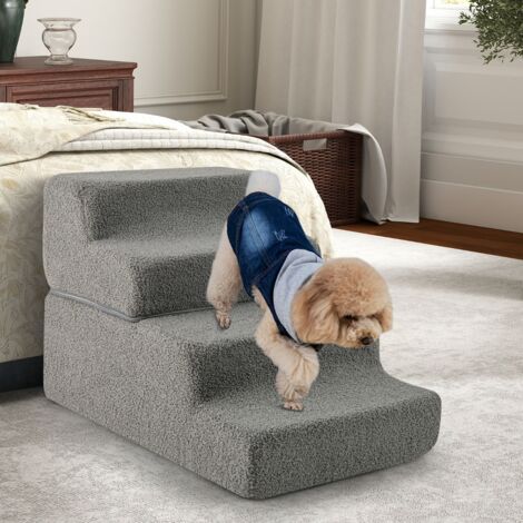 Escalier pour Chien à 4 Marches en Éponge Escalier pour Animaux Antidérapant avec Housse Amovible Lavable Gris (1/5)