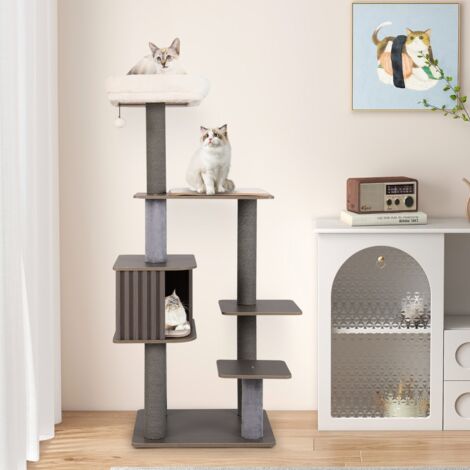 Arbre à Chat Multi-niveaux pour Chat d'Intérieur Tour à Chat de 151cm de Haut avec Perchoir Coussiné Tapis Amovibles Griffoirs Gris (1/5)