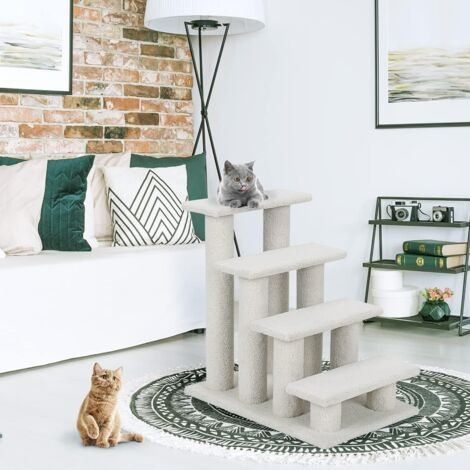 Arbre à chat en escalier à 4 étages Centre d'activités pour chat en Cachemire et MDF 60,5x40x60cm Blanc (1/5)