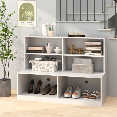 Meuble a Chaussures d'Entrée Meuble de Rangement et Banc à Chaussures 2 en 1 Rangement à 6 Compartiments avec 2 Kits Anti-Basculement Blanc (1/5)