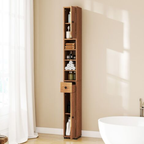 Armoire de Salle de Bain Haute et Mince Meuble Colonne avec 1 Tiroir Placard à Étagères Ajustables Naturel (1/5)