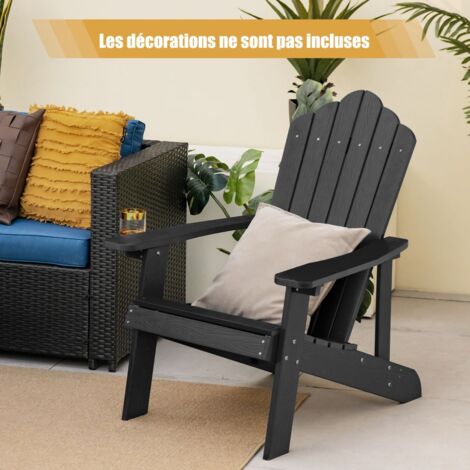 Fauteuil de Jardin Adirondack en HIPS Bois Massif Imperméable avec Porte-Gobelet Charge 170KG pour Piscine Terrasse Noir