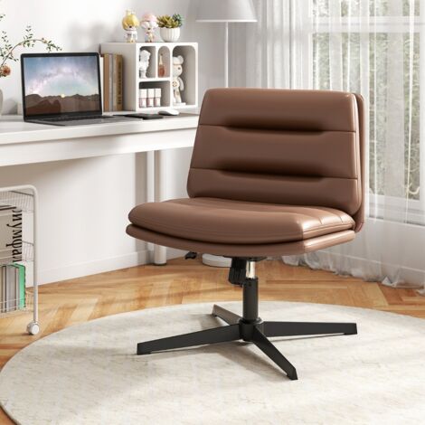 Fauteuil de Bureau Sans Roues Chaise de Bureau Sans Accoudoirs Réglable en Hauteur Pivotante à 360° en Simili Cuir Marron (1/5)