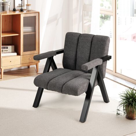 Chaise d'Accent Surdimensionnée Chaise de Lecture Confortable avec Cadre Métallique Dossier Inclinable et Accoudoirs Gris (1/5)