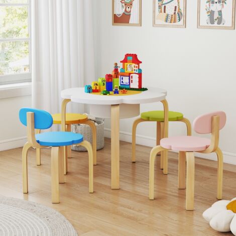 Ensemble de Table pour Enfants en Bois en Forme de Fleur avec 2 Chaises et 2 Tabourets Colorés Rangement sous la Table Multicoloré (1/5)