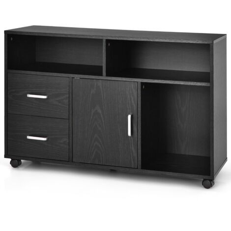 Meuble Imprimante Roulant Avec 3 Tiroirs Et 2 étagères - 80x40x65,5 Cm - Prises USB Intégrées - MDF Marron/noir - 8
