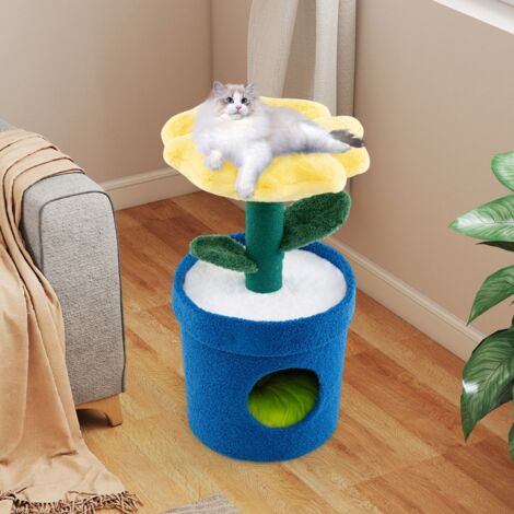 Arbre à Chat Mignon pour Chats d'Intérieur Tour pour Chatons avec Perchoir Rembourré en Forme de Fleur Condo en Forme de Pot Jaune (1/5)