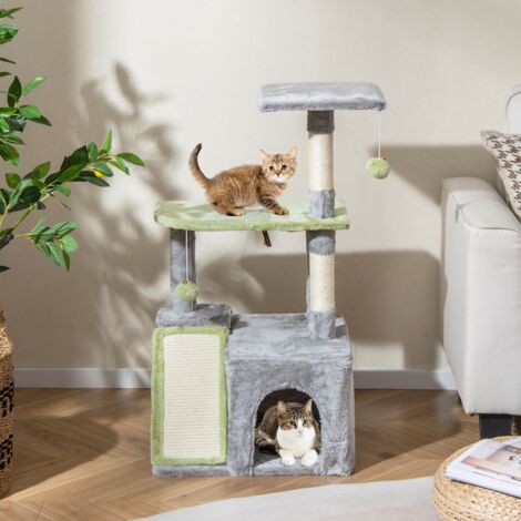 Ensemble de Meubles pour Chats 3 en 1 Centre d'Activité pour Chats avec Condo pour Chats Arbre à Chat à 3 Niveaux Poteaux à Griffer Gris (1/5)