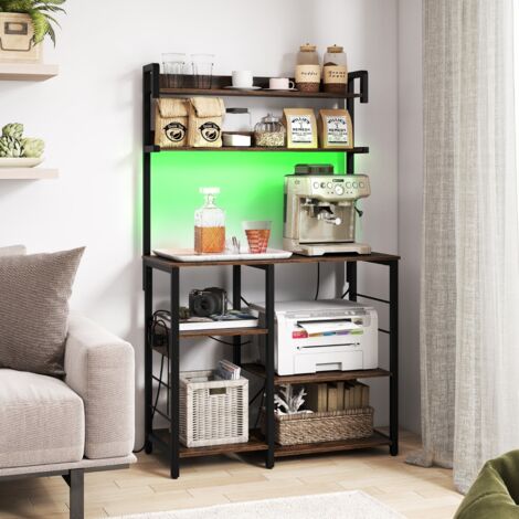 Étagère de Cuisine avec Prise de Courant Meuble Micro-Ondes à 5 Niveaux avec Éclairage LED Étagères de Rangement Station de Café