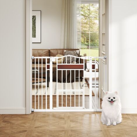 Barrière pour Animaux de Compagnie Extra Large pour Ouvertures de 76 à 104 cm avec Petite Porte 2 Extensions sans Pression de Perçage Blanc (1/5)