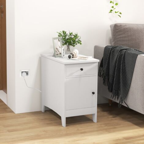 Table d'Appoint avec Station de Charge Table d'Appoint avec Ports et Prises USB Table de Chevet Etroite avec Tiroir Blanc (1/5)