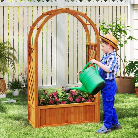 Bac de Jardin Surélevé avec Treillis Toit Enveloppé Doublure Drainage Jardinière en Bois pour Plantes Grimpantes Fleurs Herbes Légumes (1/5)