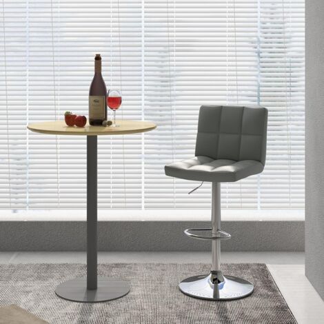 Lot de 2 Tabourets de Bar Pivotante en Similicuir Hauteur 65-85 CM Siège Rembourré Dossier Incurvé Repose-Pieds Base Chromée Gris (1/5)