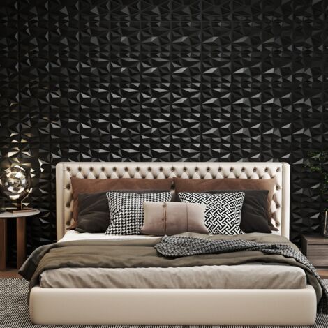 Lot de 50 Panneaux Muraux 3D Décoration Murale en PVC Résistant au Feu avec Accent Diamant Panneaux Carrés 30 x 30cm Couvre 4,5m2 Noir (1/5)