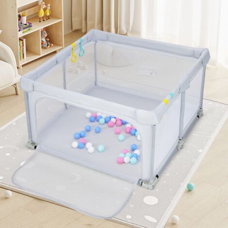 Parc Bébé Pliable 124x124cm avec Hauteur Scientifique 70cm & Maille Respirante Gris Clair