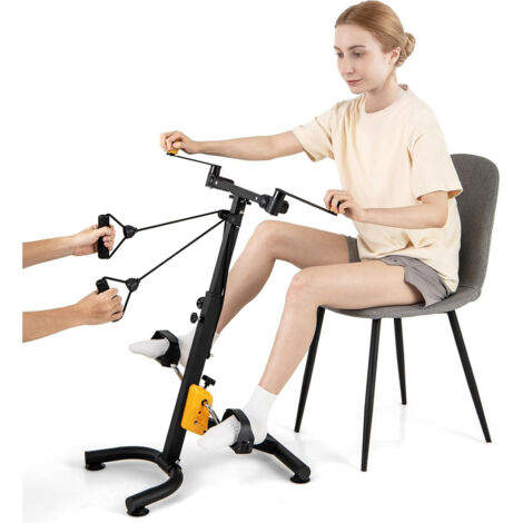 Vélo d’Appartement Pliable 9 Hauteurs Réglables Corde de résistance Poignées Rotatives Exerciseur à Pédales pour Entraînement de Mains Bras