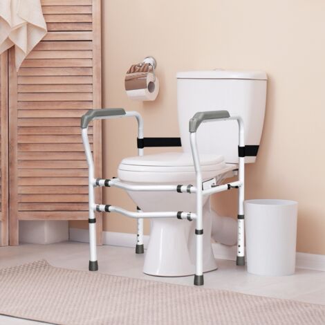 Cadres de Sécurité pour Toilettes pour Personnes Âgées Rehausseur Toilette Adulte Hauteur 63,5 - 76 cm Largeur 57 - 62 cm Clip Rrotatif à 360°