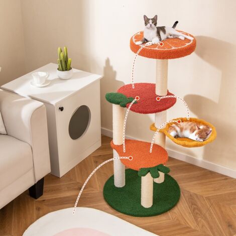 Arbre à Chat Style Fruit Tour à Chat Multi-Niveaux avec Perchoir Doux Panier Rotatif Poteaux à Gratter en Sisal Plateforme Coloré (1/5)