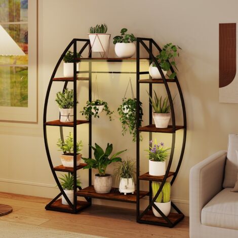 Support de Plantes avec Lumières de Croissance Étagère Métallique d'Angle à 10 Niveaux de 160cm de Haut Porte-Pot de Fleurs Marron (1/5)