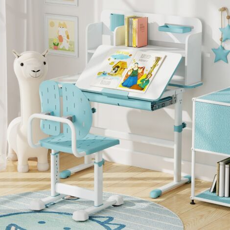 Chaise de Bureau pour Enfant Réglable en Hauteur avec Double Dossier et Assise Respirante Structure en Métal Robuste pour 3+ Ans Bleu (1/5)